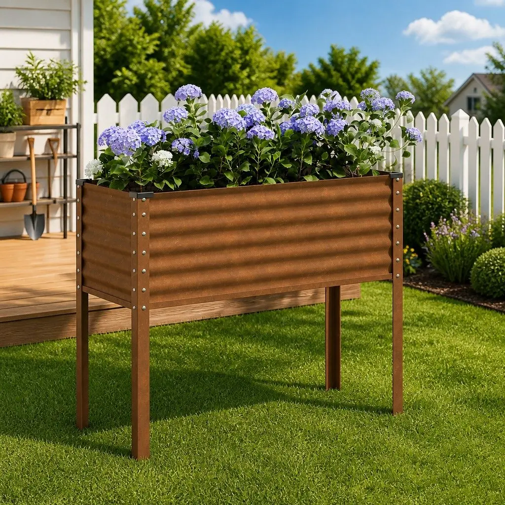 Steel Garden Planter Box for Flowers Vegetables 100x45x90 cm Brown