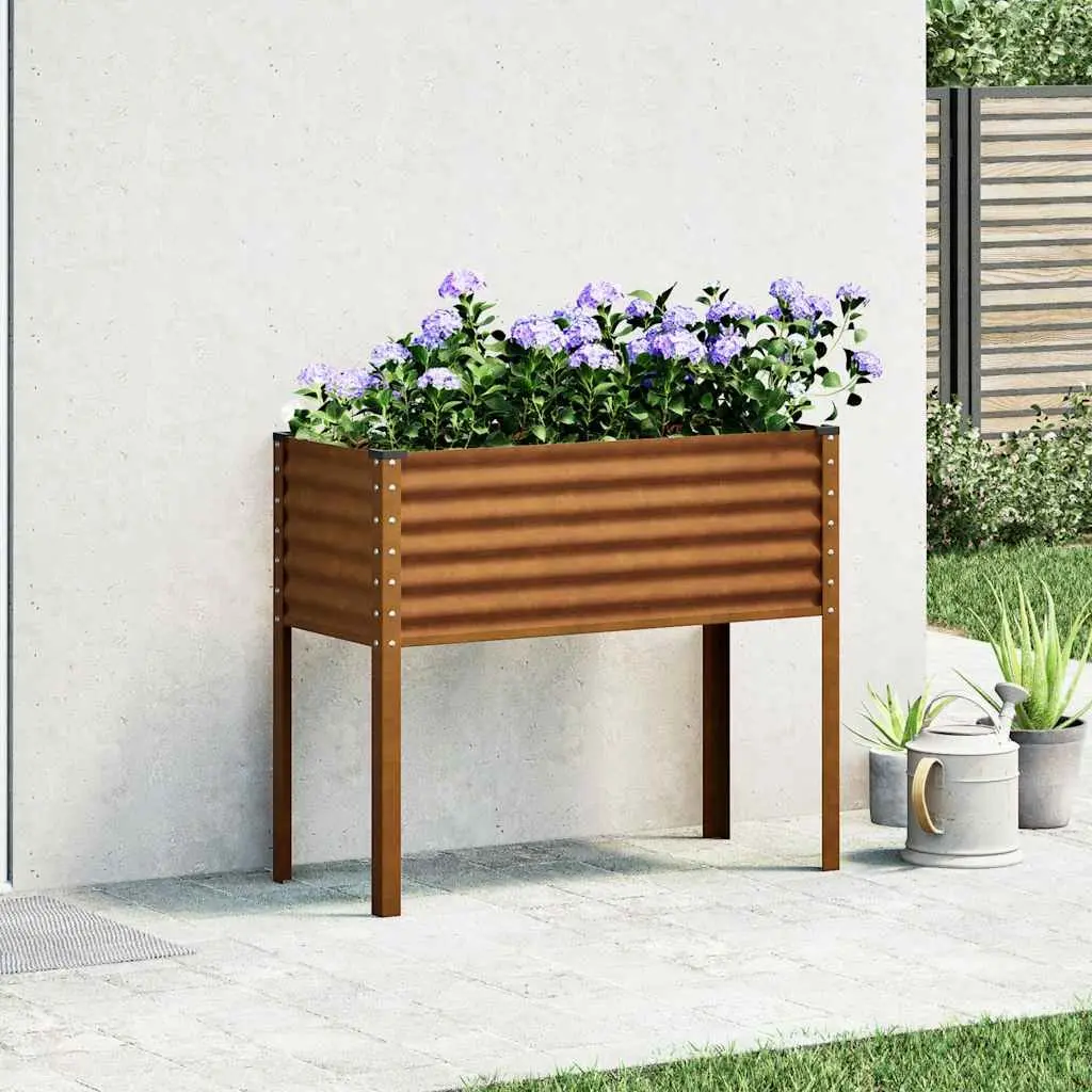 Steel Garden Planter Box for Flowers Vegetables 100x45x90 cm Brown