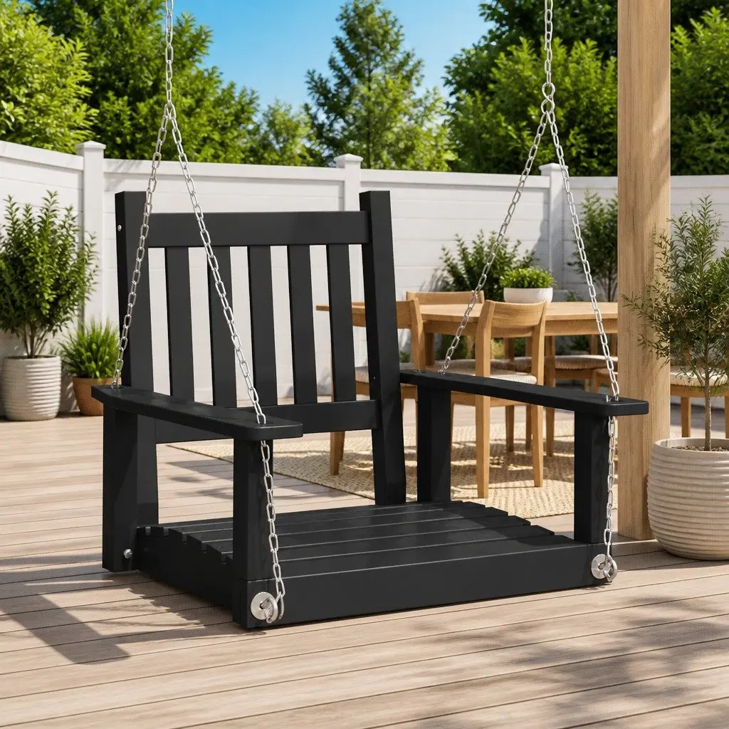 Garden Swing Chair Black Solid Wood Fir Outdoor Relaxation