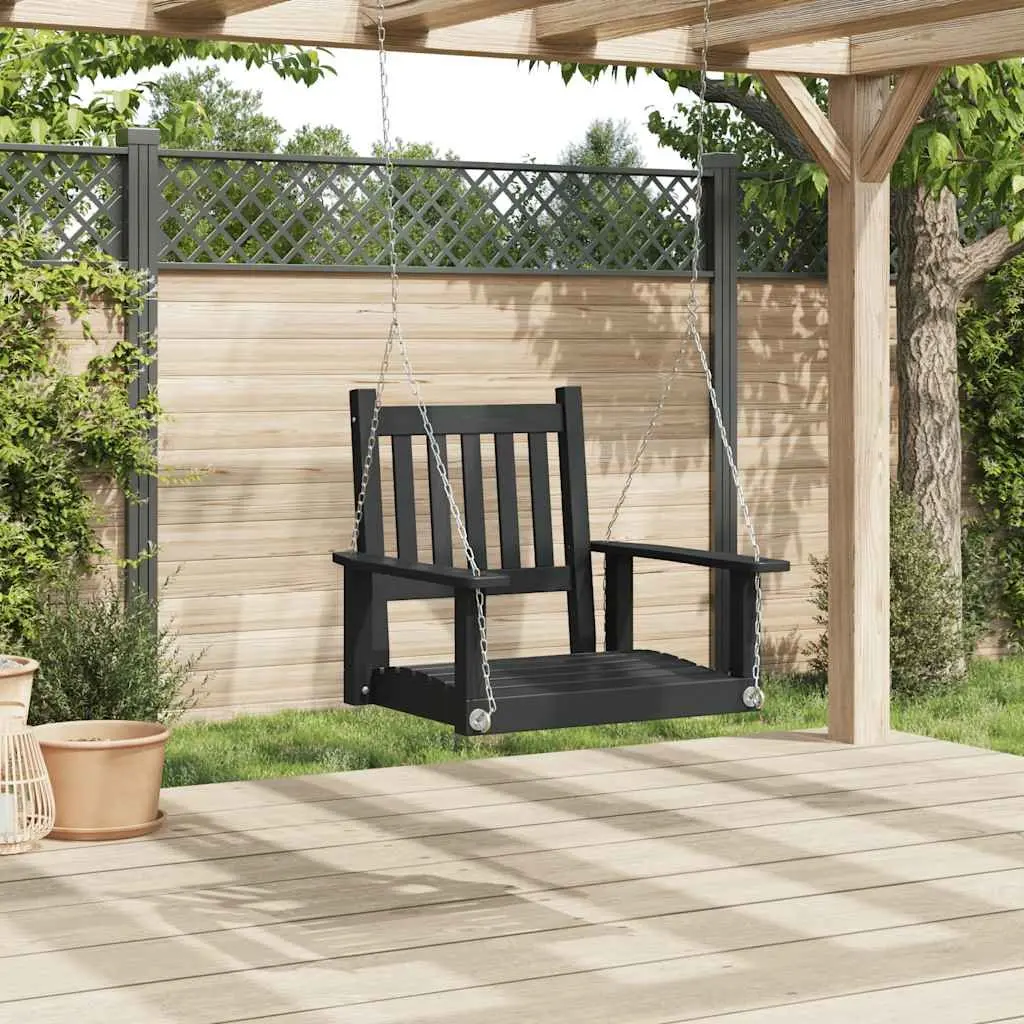 Garden Swing Chair Black Solid Wood Fir Outdoor Relaxation
