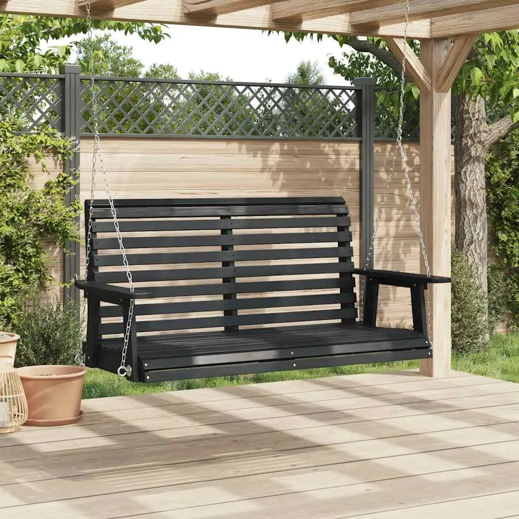 Garden Swing Bench Outdoor Porch Chair Black Solid Wood Fir