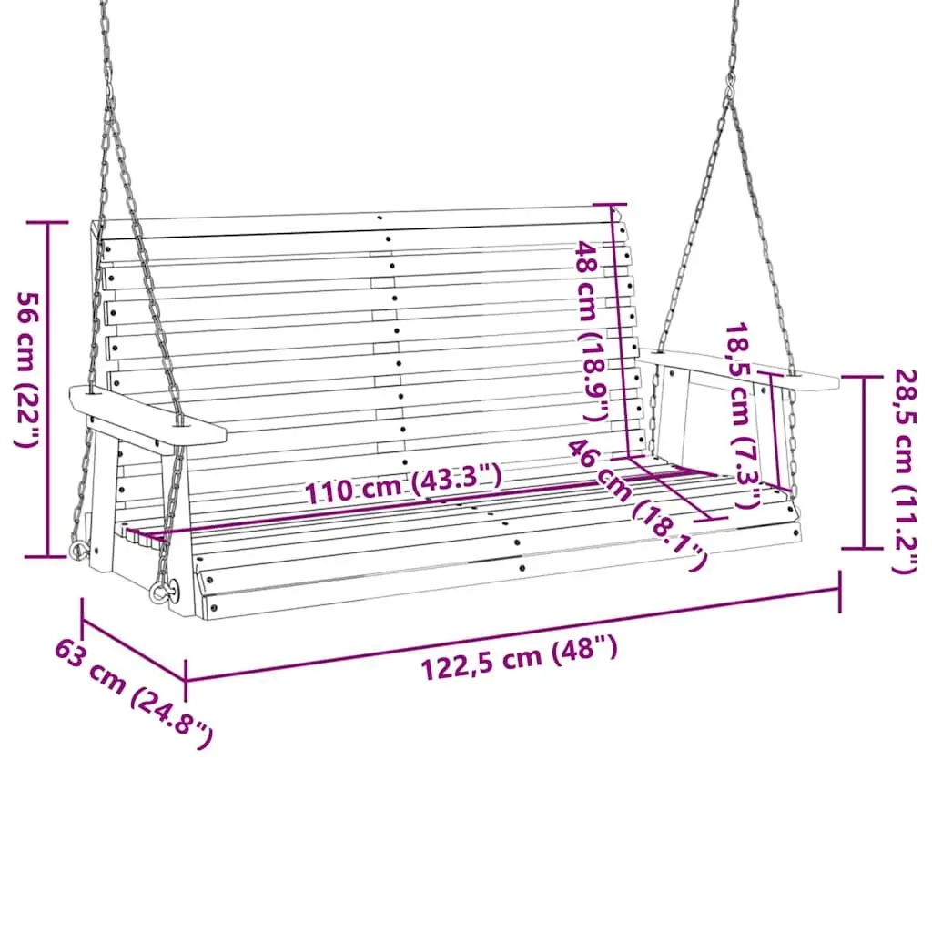Garden Swing Bench Outdoor Porch Chair Black Solid Wood Fir