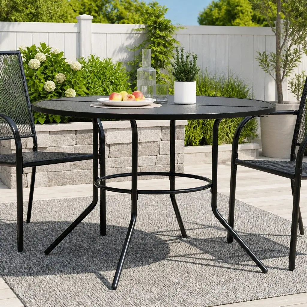 Round Patio Table Anthracite Powder-coated Steel Outdoor Garden Dining 110cm