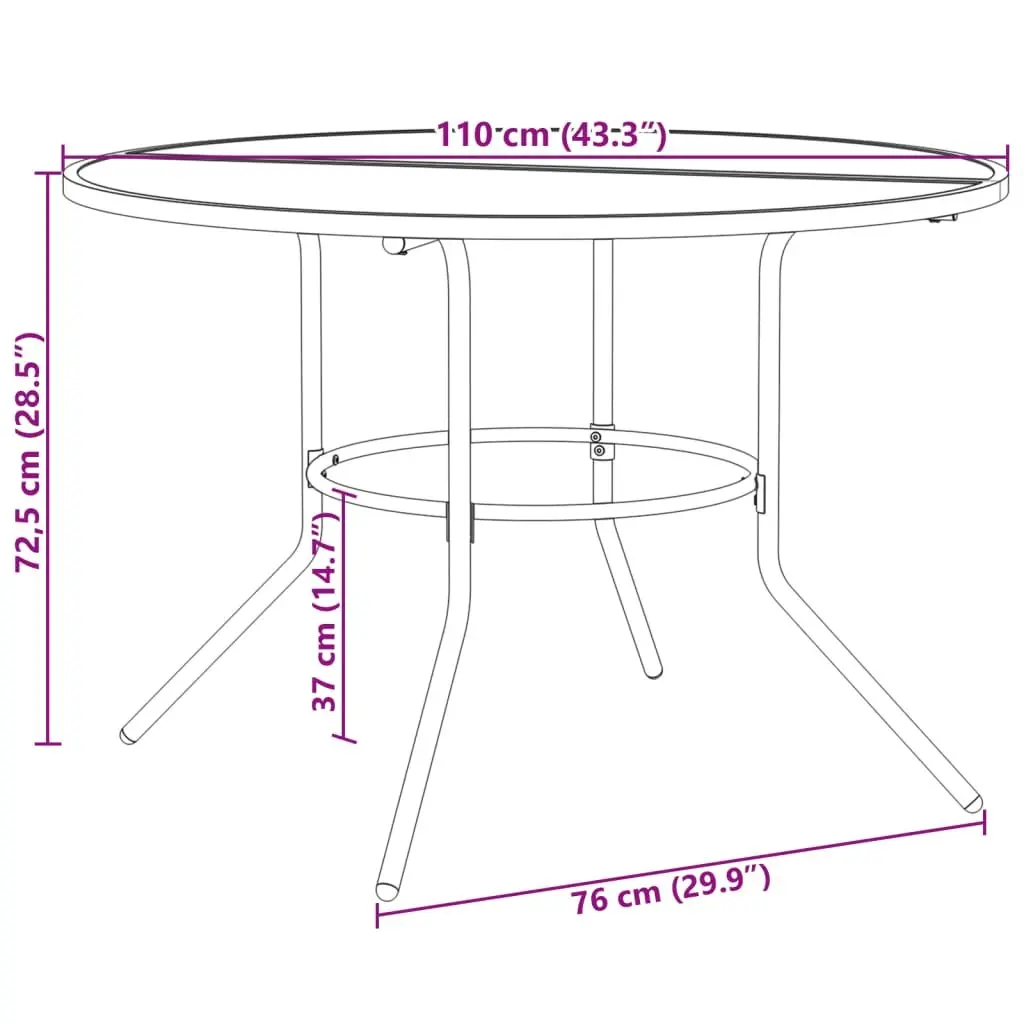 Round Patio Table Anthracite Powder-coated Steel Outdoor Garden Dining 110cm