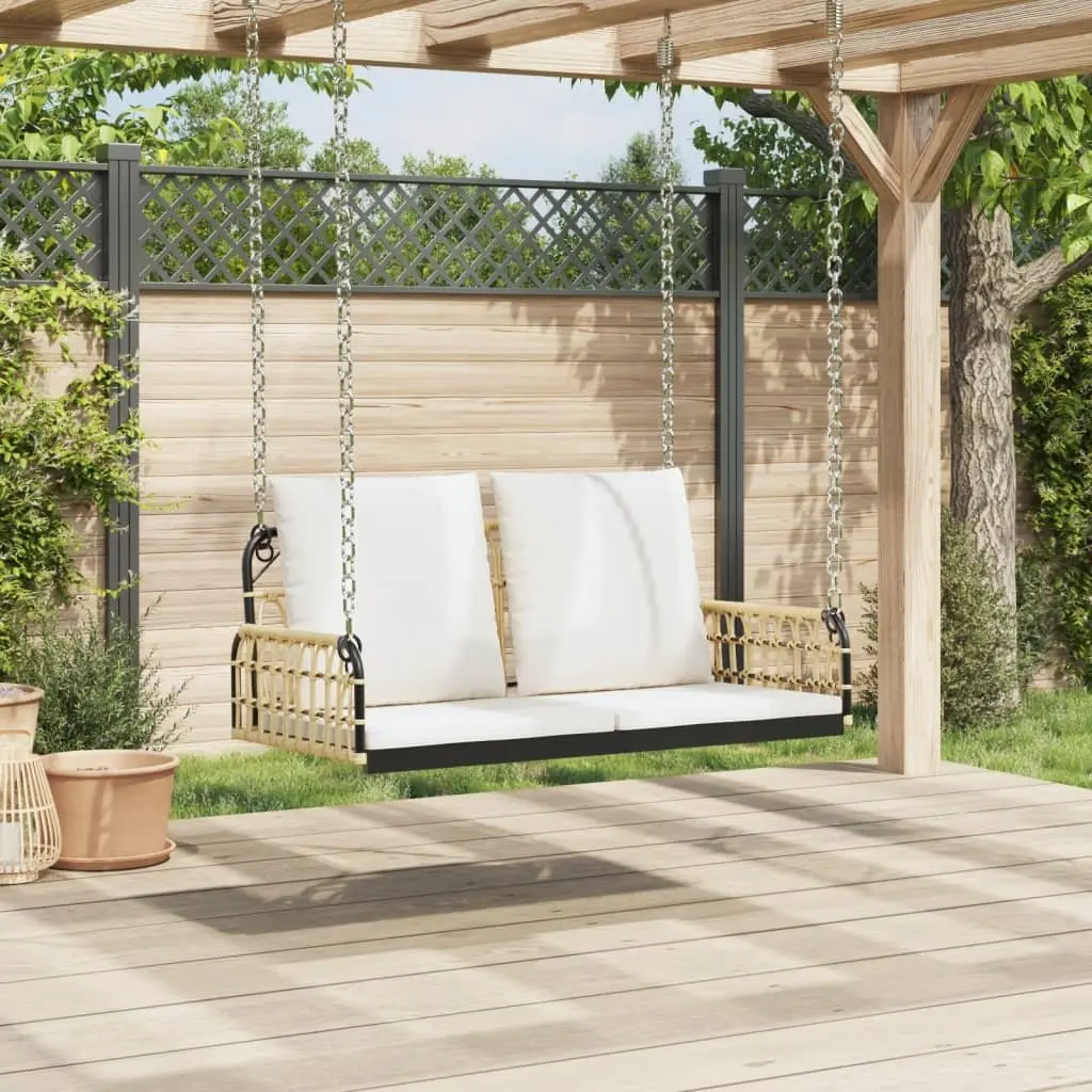 Swing Bench Outdoor Seating Poly Rattan Steel Frame Brown