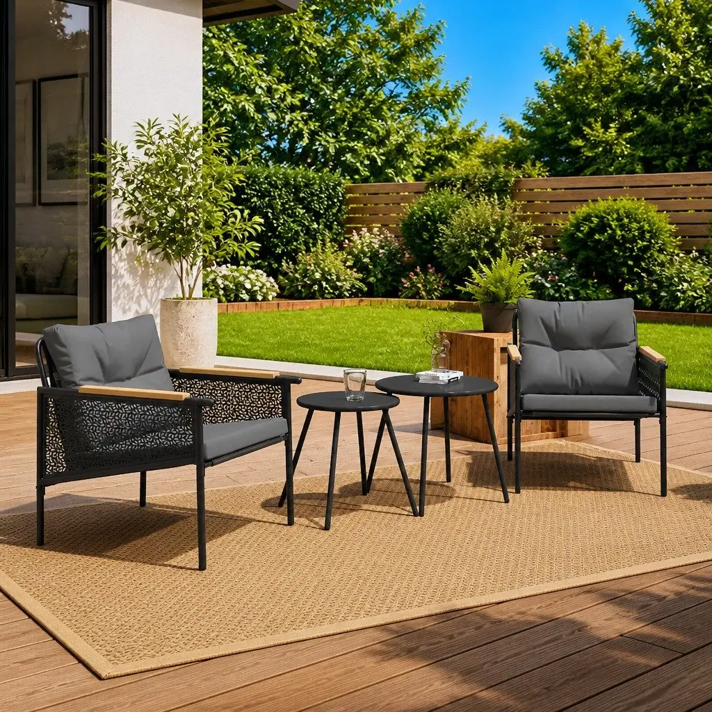 Garden Chairs 2 pcs Outdoor Relaxation Black Steel Frame with Cushions