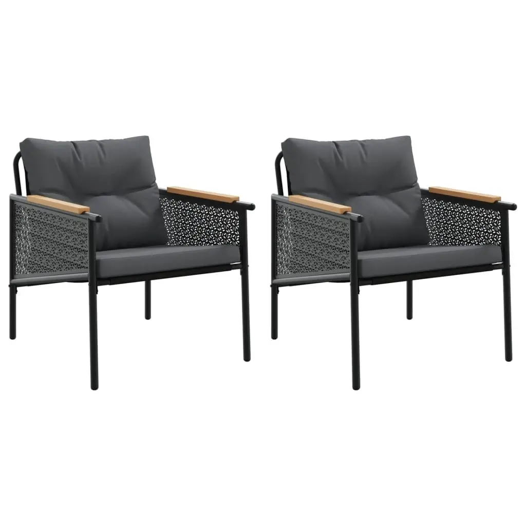 Garden Chairs 2 pcs Outdoor Relaxation Black Steel Frame with Cushions