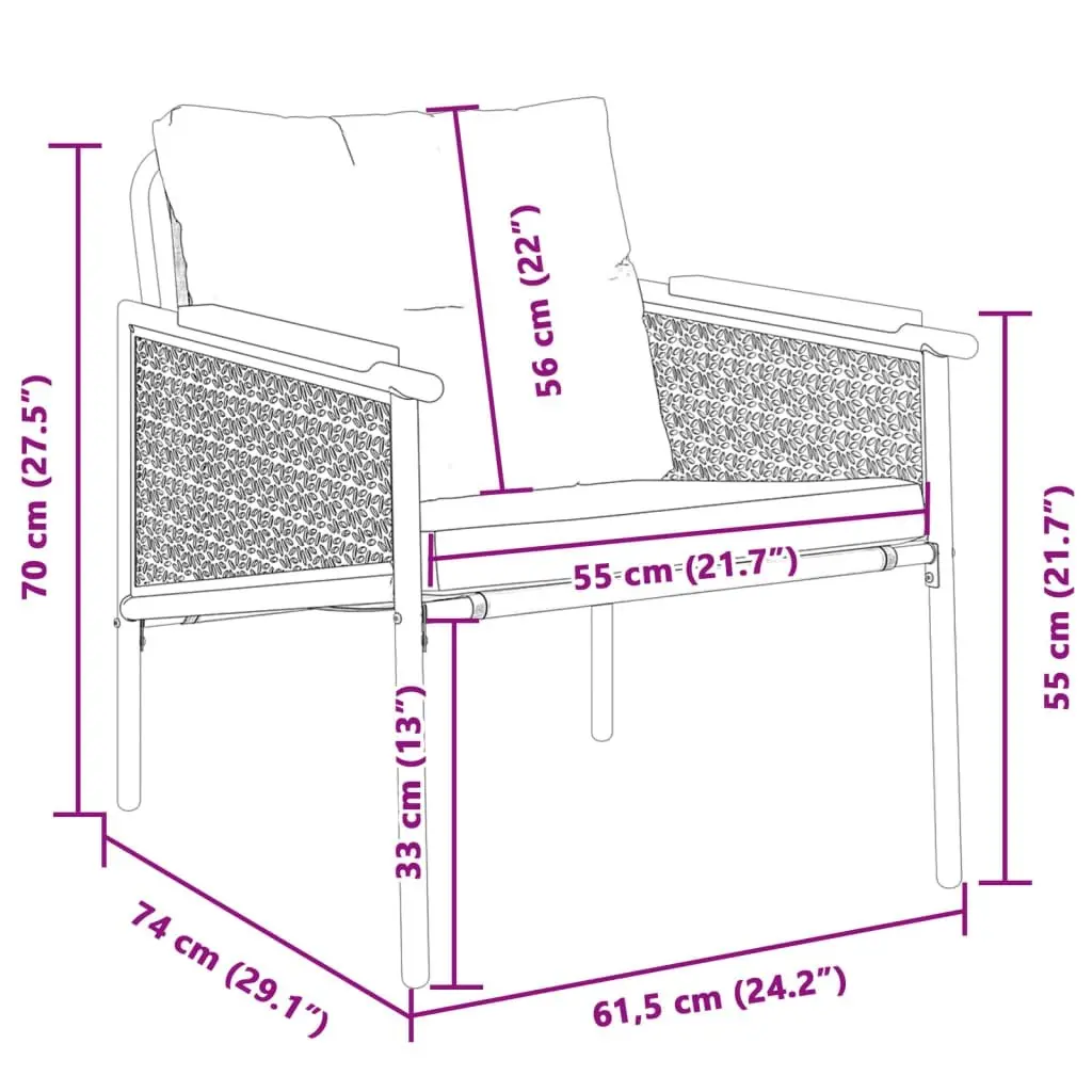 Garden Chairs 2 pcs Outdoor Relaxation Black Steel Frame with Cushions