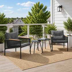 4 Piece Balcony Furniture Set Black Steel Frame Outdoor Patio Garden Seating