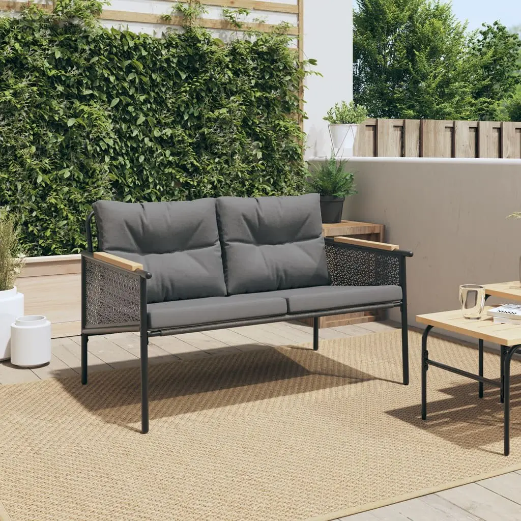 Garden Bench Outdoor Seating 116cm Steel Frame Black
