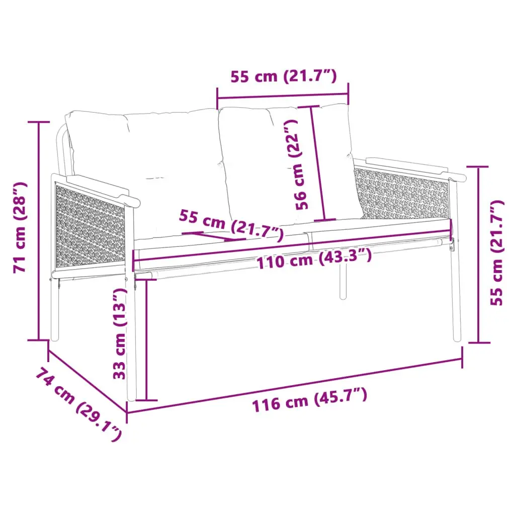 Garden Bench Outdoor Seating 116cm Steel Frame Black