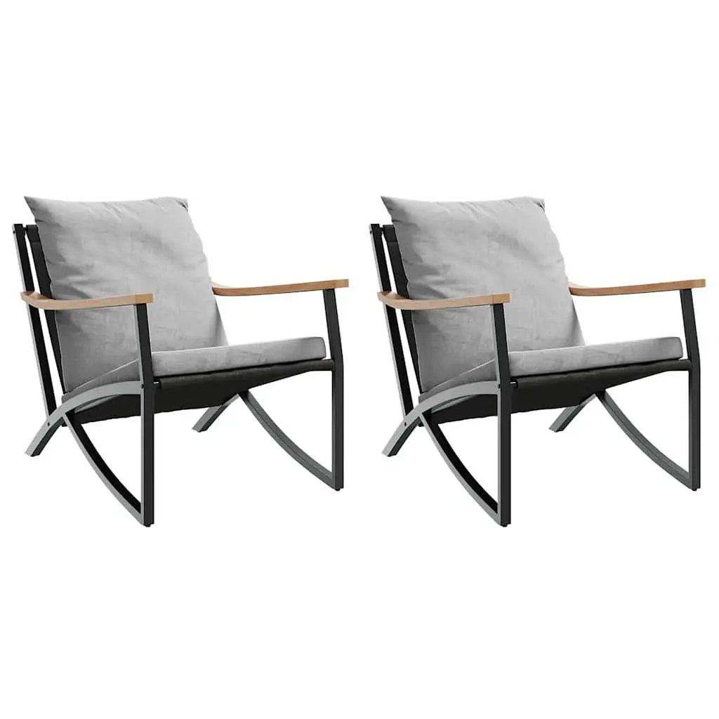 Garden Chairs 2 pcs Outdoor Seating Set Black Steel Frame with Cushions