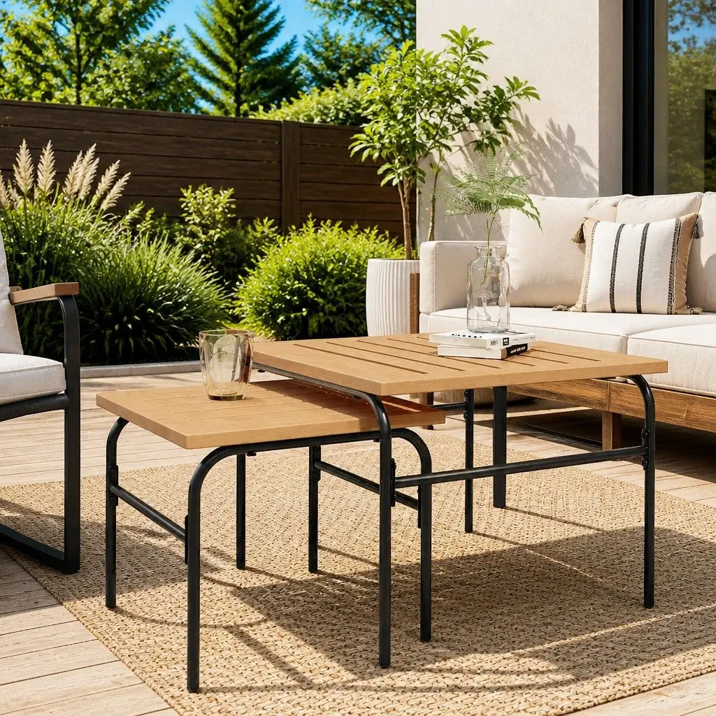 Garden Nest Coffee Tables Outdoor Furniture 2 Pieces Brown Black Steel