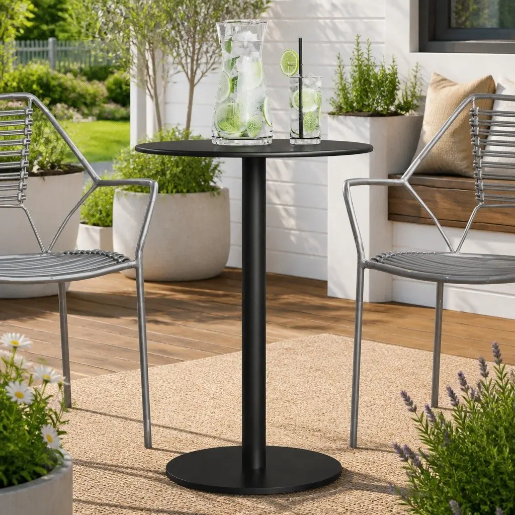 Round Garden Table Black Outdoor Patio Dining Steel Frame Ø50cm Height 72cm