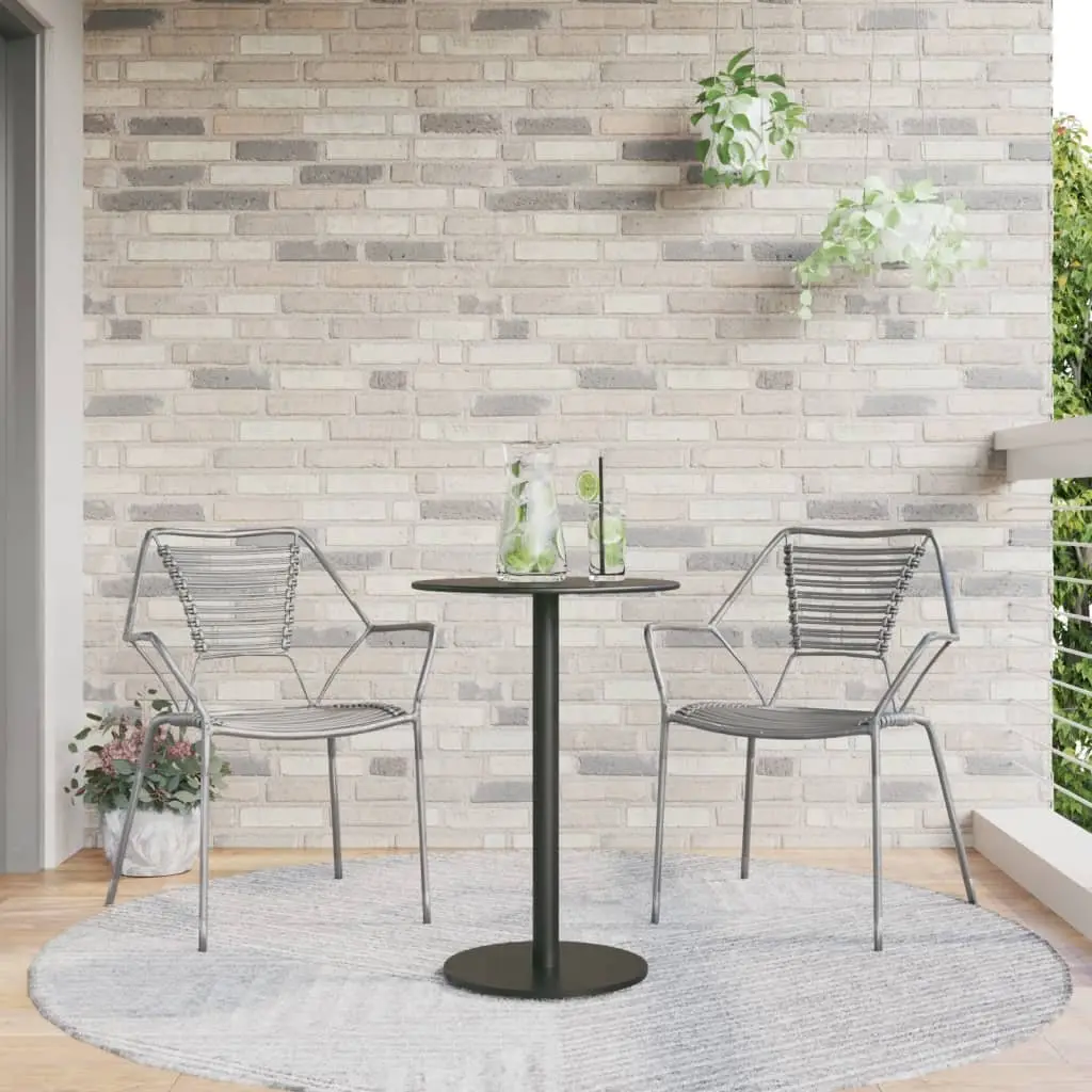 Round Garden Table Black Outdoor Patio Dining Steel Frame Ø50cm Height 72cm