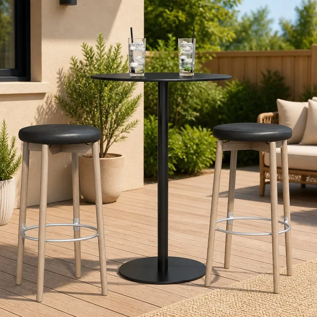 Round Garden Table Outdoor Patio Furniture Ø60cm Black Steel Frame