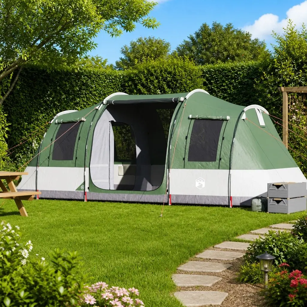 Camping Tent Tunnel 4-Person Green Waterproof Fibreglass Poles Easy Setup