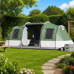 Camping Tent Tunnel 4-Person Green Waterproof Fibreglass Poles Easy Setup