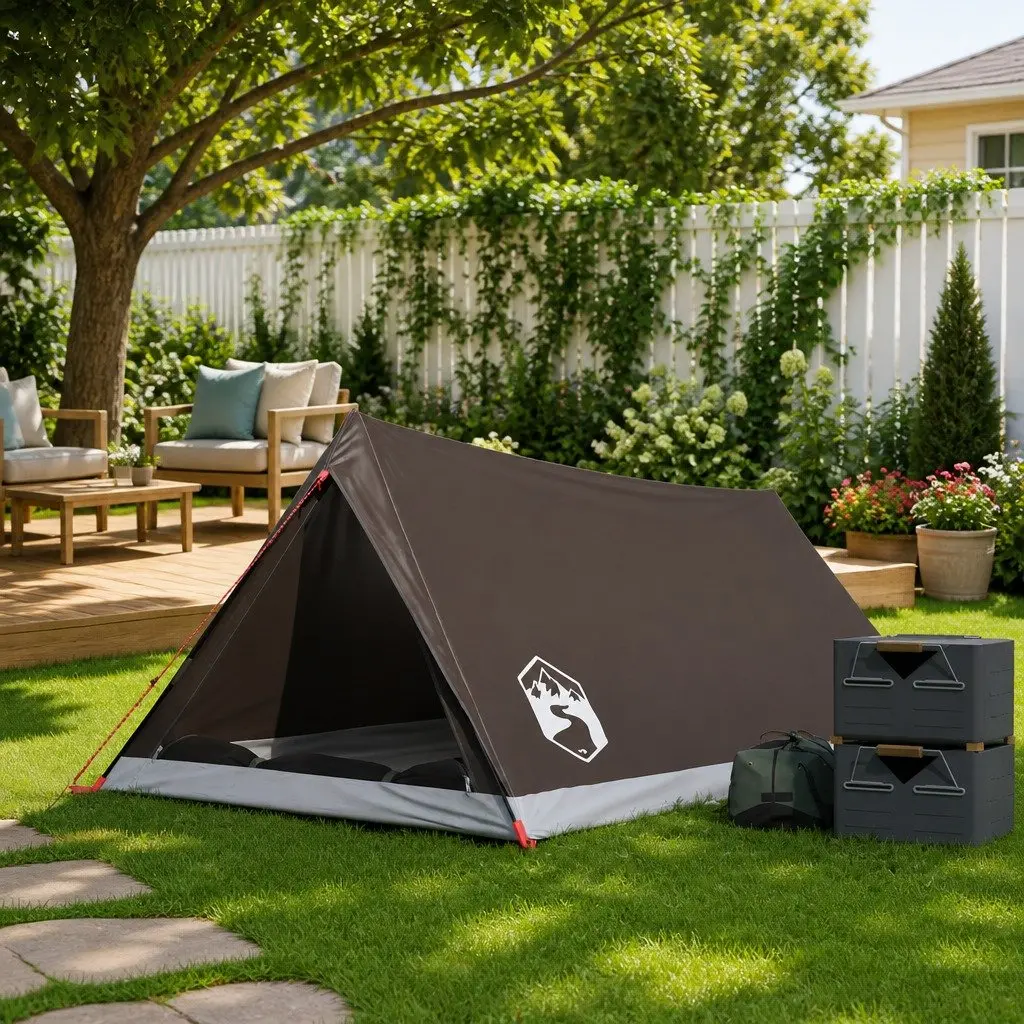 Camping Tent 2-Person Waterproof Brown Mosquito Protection Mesh Ventilation