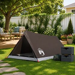 Camping Tent 2-Person Brown Waterproof Mosquito Protection Mesh Ventilation