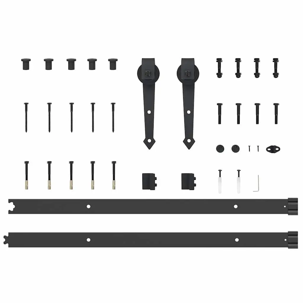 Sliding Door Hardware Kit Steel Track Rail System 152.5cm Black