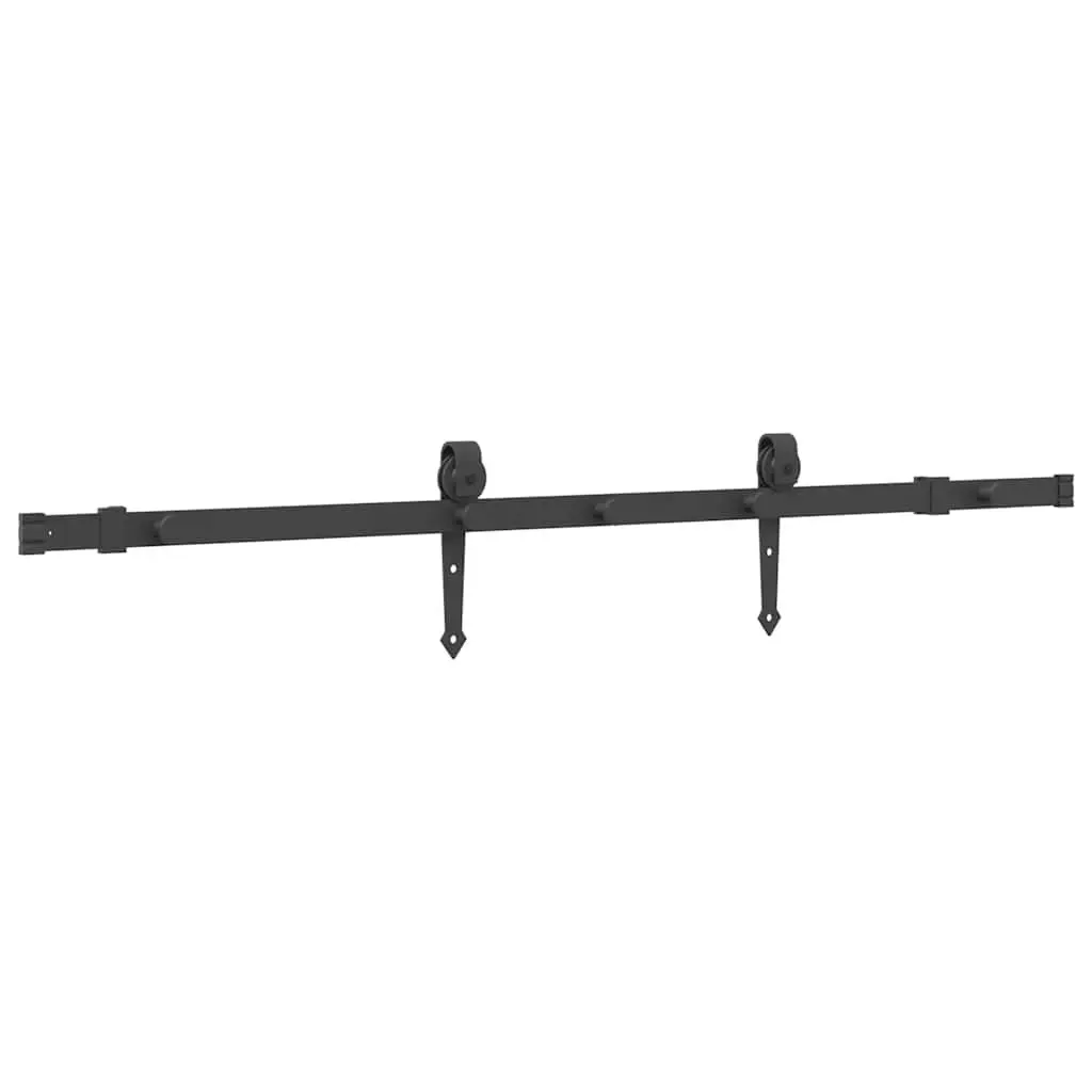 Sliding Door Hardware Kit Steel Track Rail System 152.5cm Black