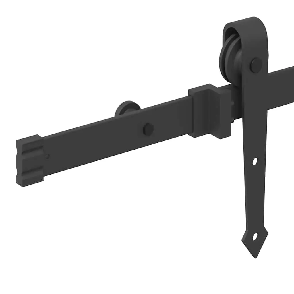 Sliding Door Hardware Kit Steel Track Rail System 152.5cm Black