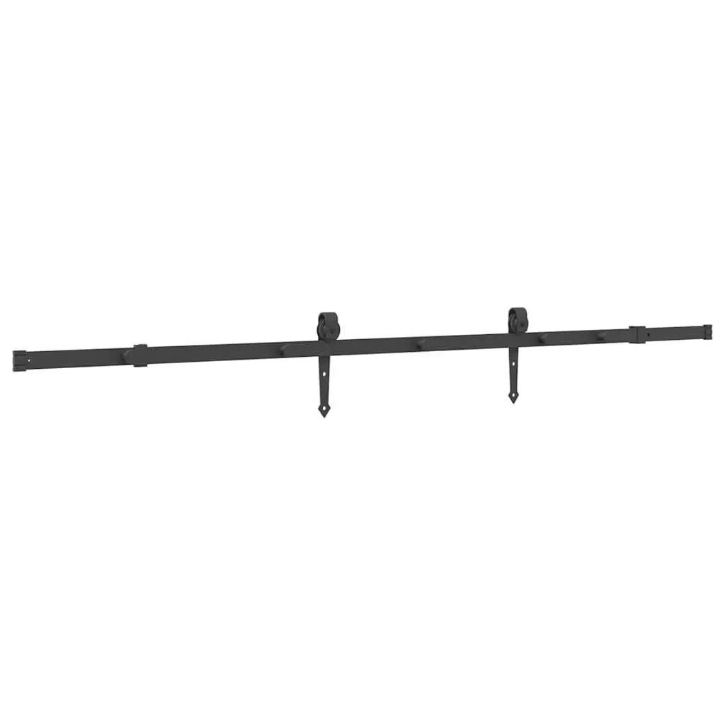 Sliding Door Hardware Kit 213.5cm Steel Track Rail System Black
