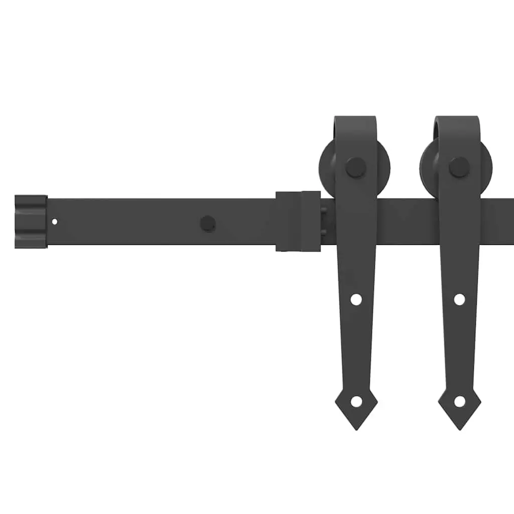Sliding Door Hardware Kit 213.5cm Steel Track Rail System Black