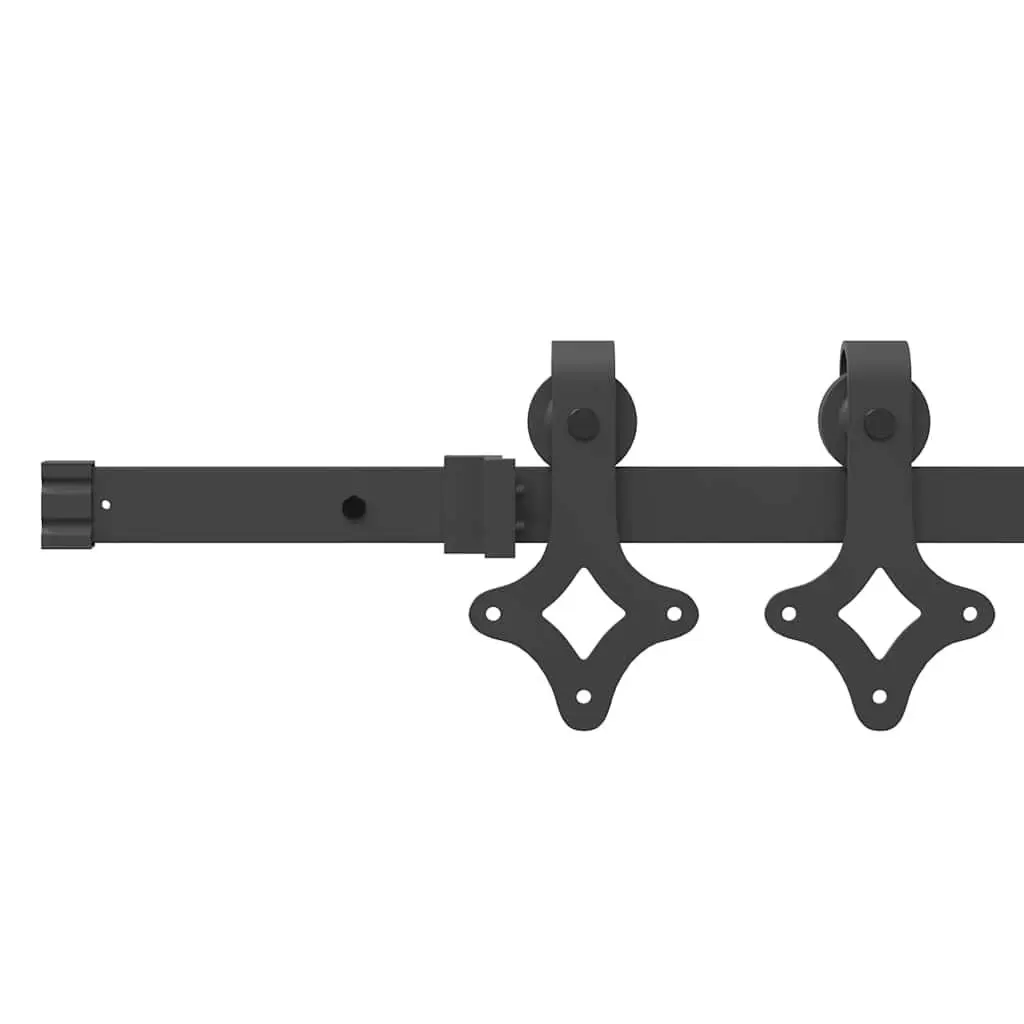 Steel Track Sliding Door Hardware Kit 213.5cm Black System for Interior Use