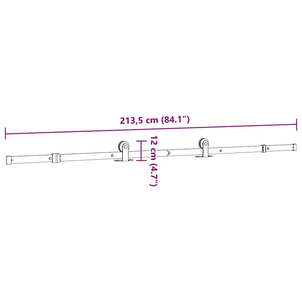 Steel Sliding Door Track Rail Kit Black 213.5cm for Smooth Quiet Operation Suitable for Interior Doors
