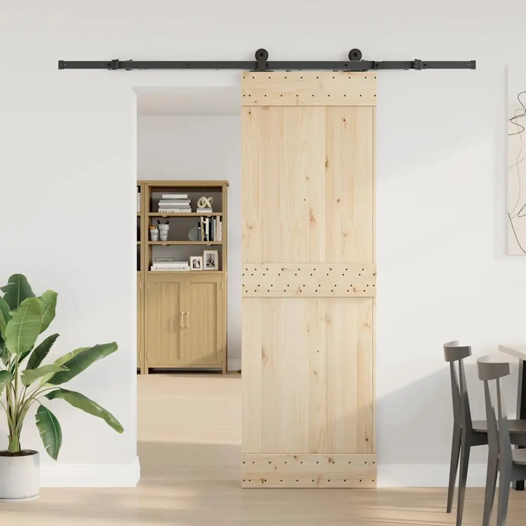Steel Sliding Door Track Rail Kit Black 213.5cm for Smooth Quiet Operation Suitable for Interior Doors