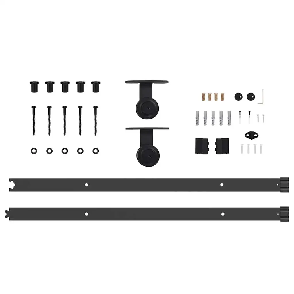 Steel Sliding Door Track Rail Kit Black 213.5cm for Smooth Quiet Operation Suitable for Interior Doors