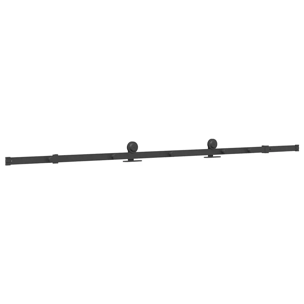 Steel Sliding Door Track Rail Kit Black 213.5cm for Smooth Quiet Operation Suitable for Interior Doors