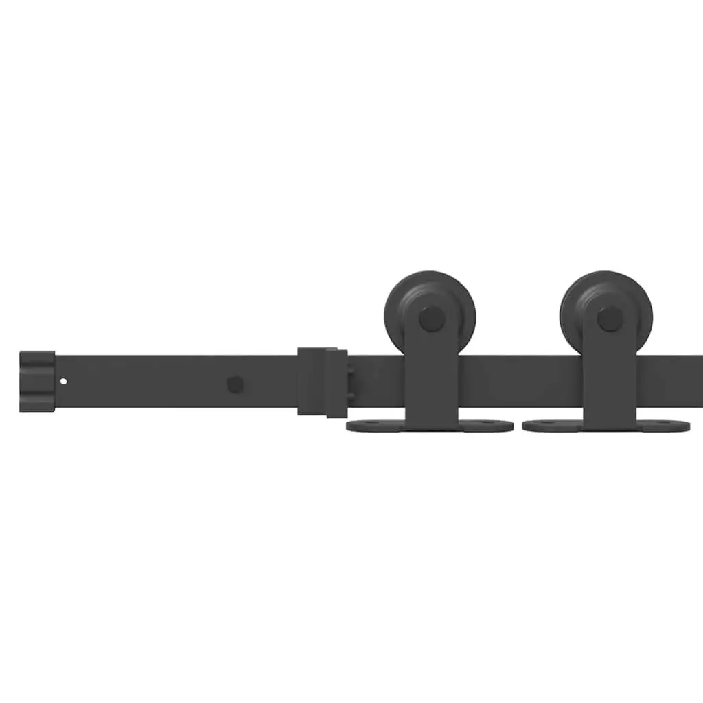 Steel Sliding Door Track Rail Kit Black 213.5cm for Smooth Quiet Operation Suitable for Interior Doors