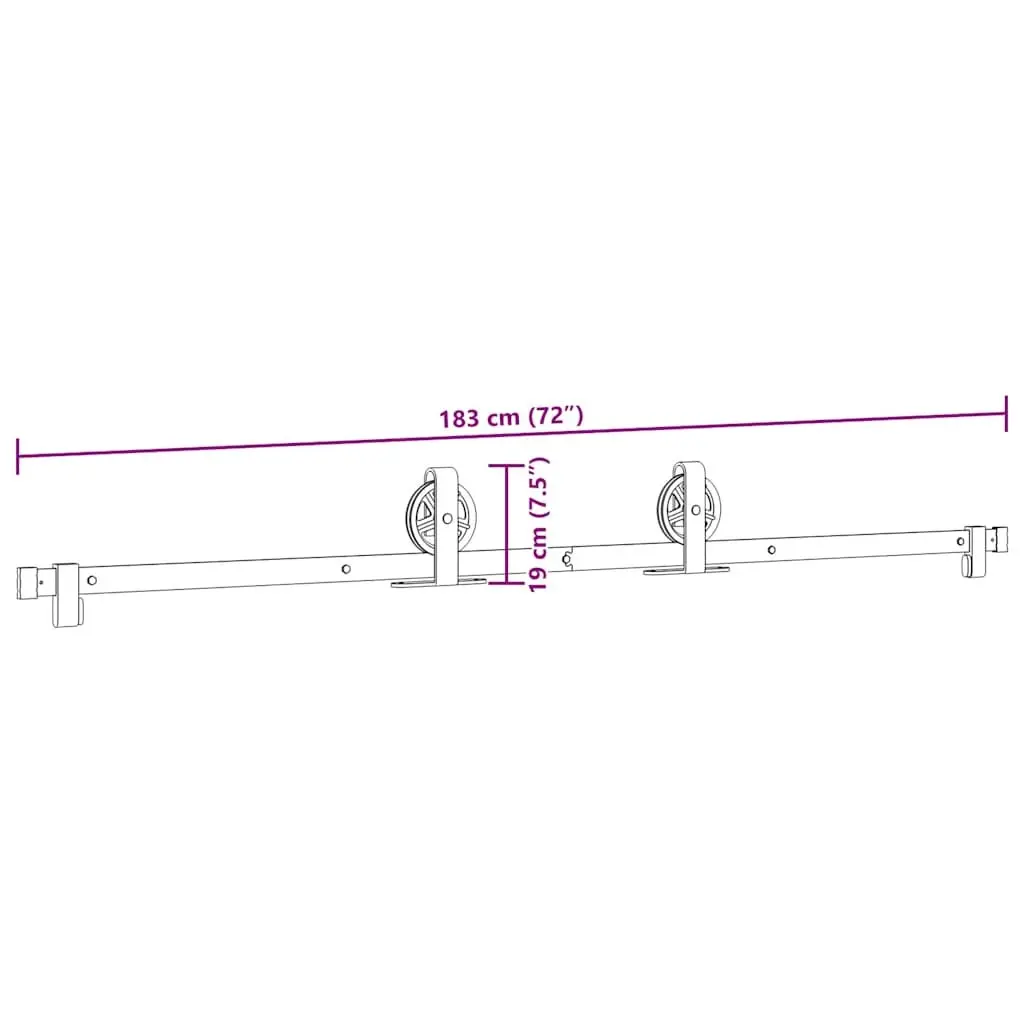 Sliding Door Hardware Kit 183cm Steel Track Rail System Black