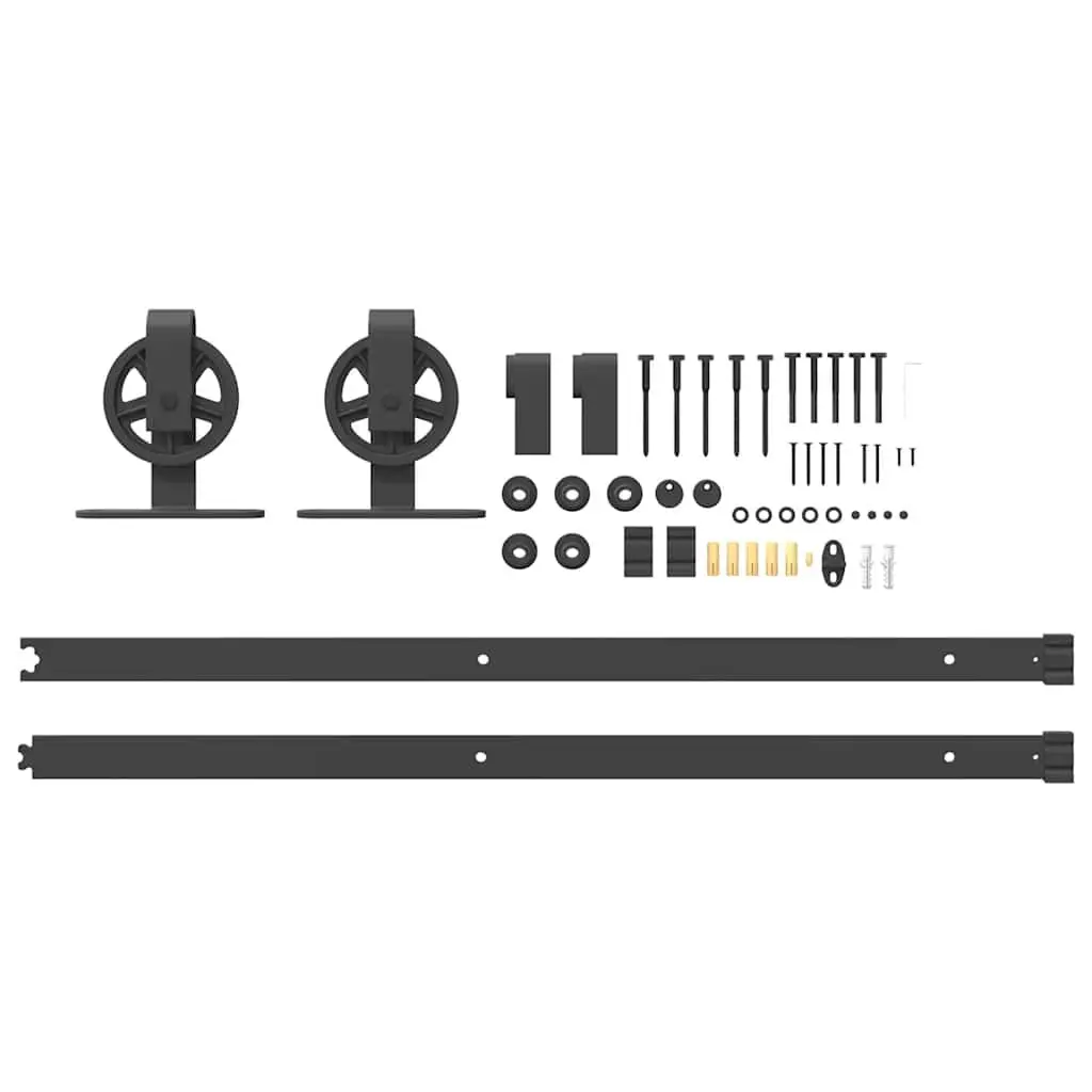 Sliding Door Hardware Kit 183cm Steel Track Rail System Black