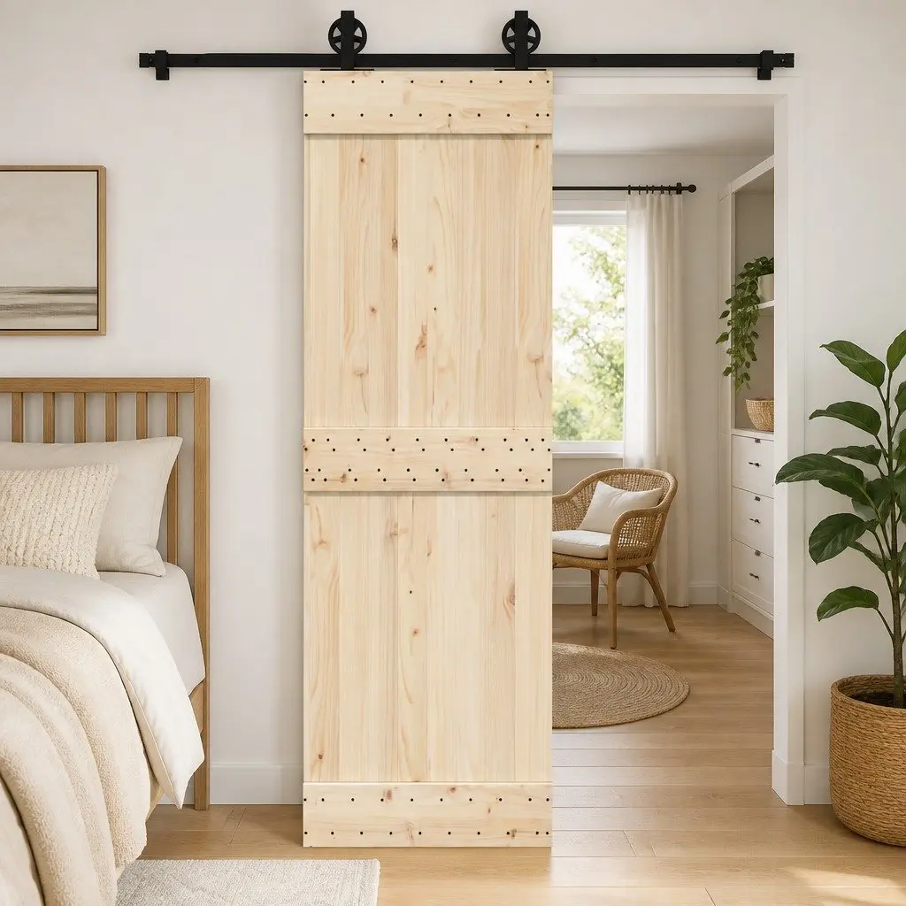 Sliding Door Hardware Kit 200cm Steel Track System Black