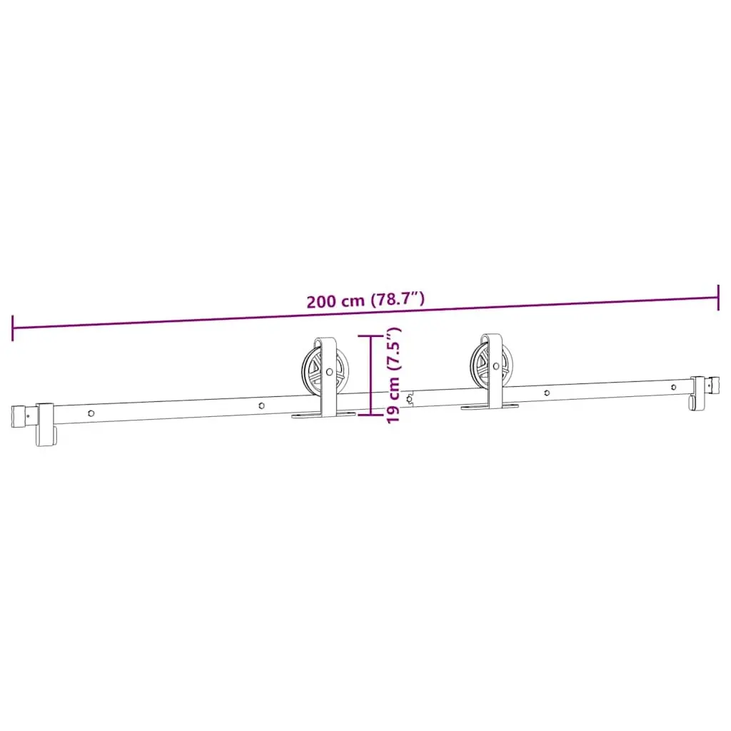 Sliding Door Hardware Kit 200cm Steel Track System Black