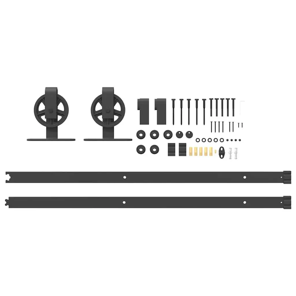 Sliding Door Hardware Kit 200cm Steel Track System Black