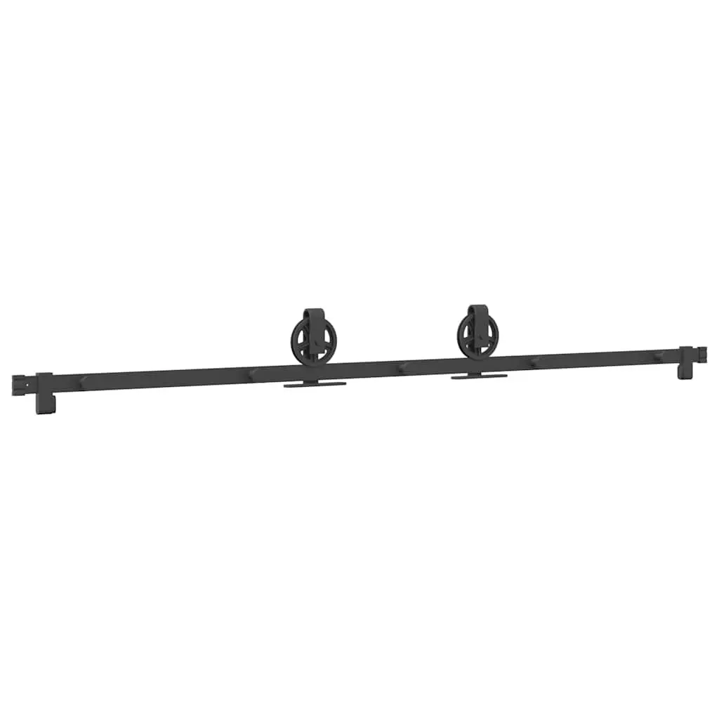 Sliding Door Hardware Kit 200cm Steel Track System Black