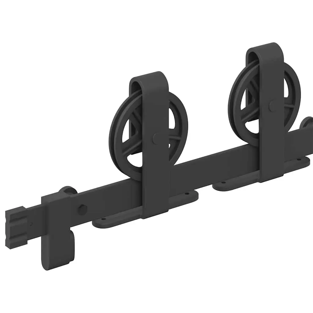 Sliding Door Hardware Kit 200cm Steel Track System Black