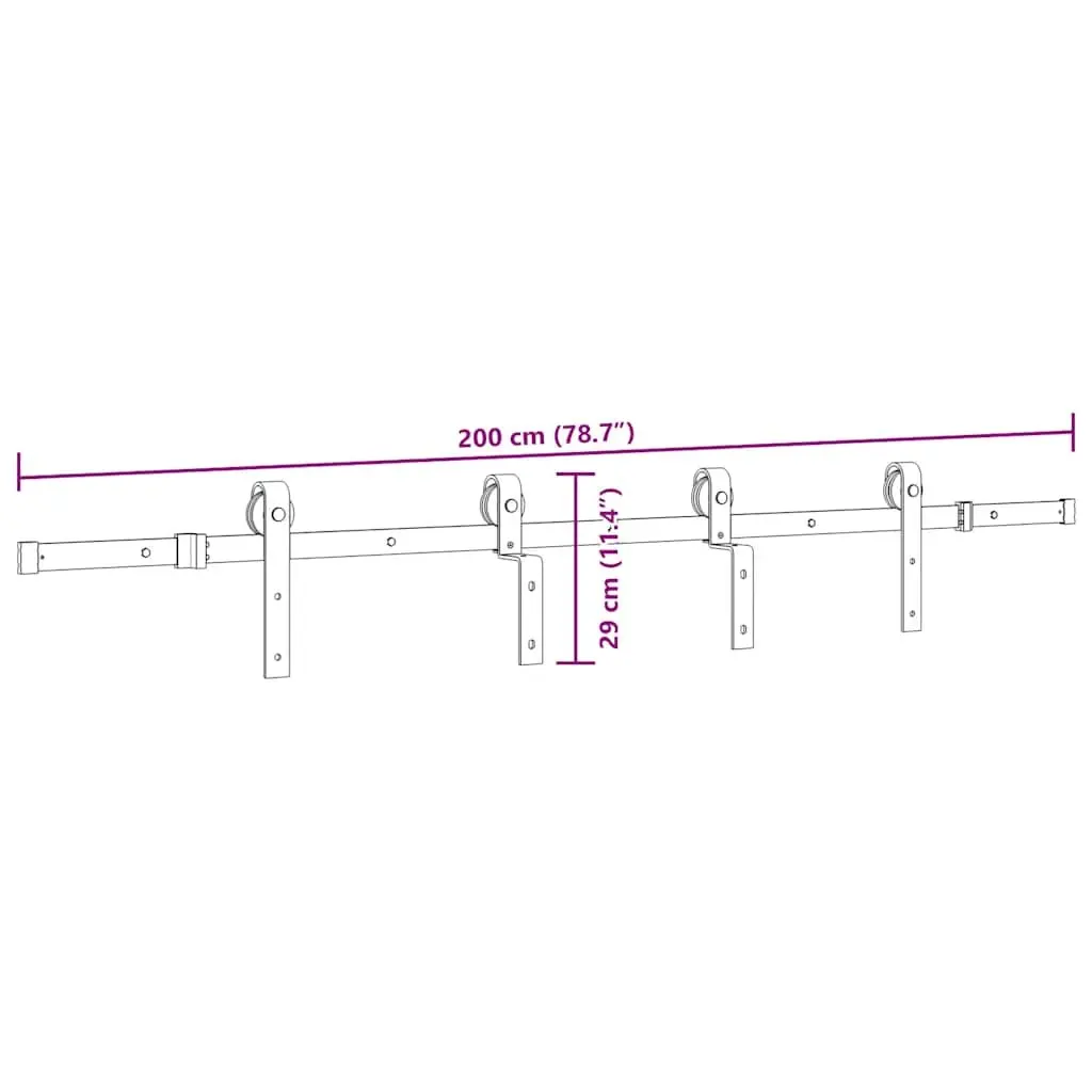 Sliding Door Hardware Kit 200cm Steel Black Track Rail System