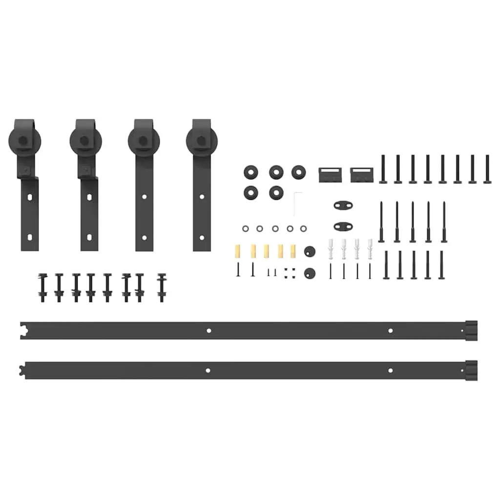 Sliding Door Hardware Kit 200cm Steel Black Track Rail System