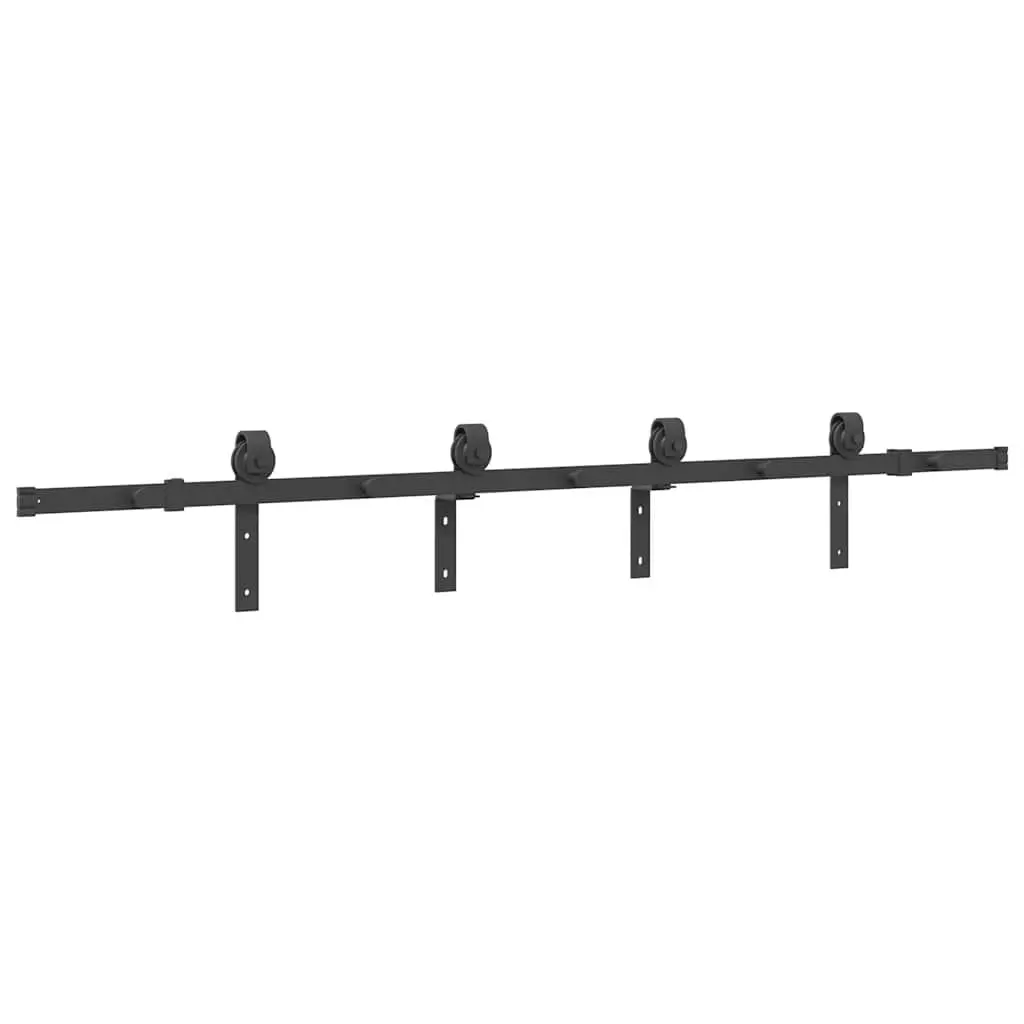 Sliding Door Hardware Kit 200cm Steel Black Track Rail System