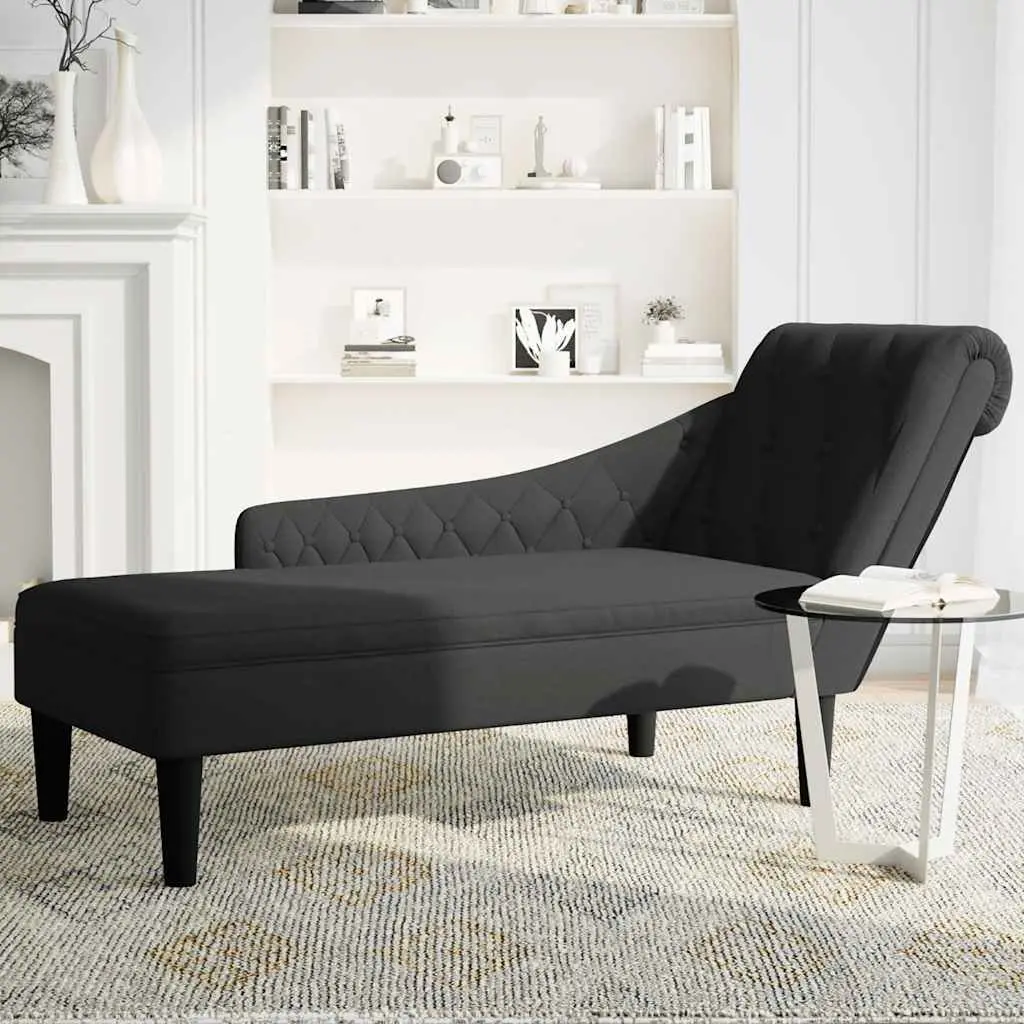 Chaise Lounge Chair Relaxation Black Fabric Right Armrest