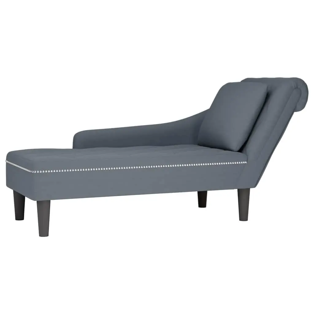 Chaise Lounge Grey Velvet with Pillow Armrest Button Tufting Living Room Sofa