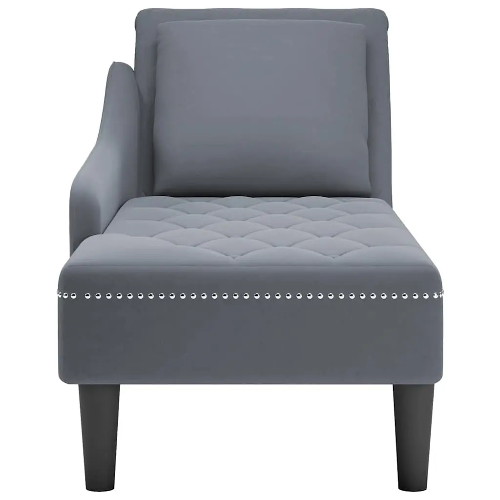 Chaise Lounge Grey Velvet with Pillow Armrest Button Tufting Living Room Sofa