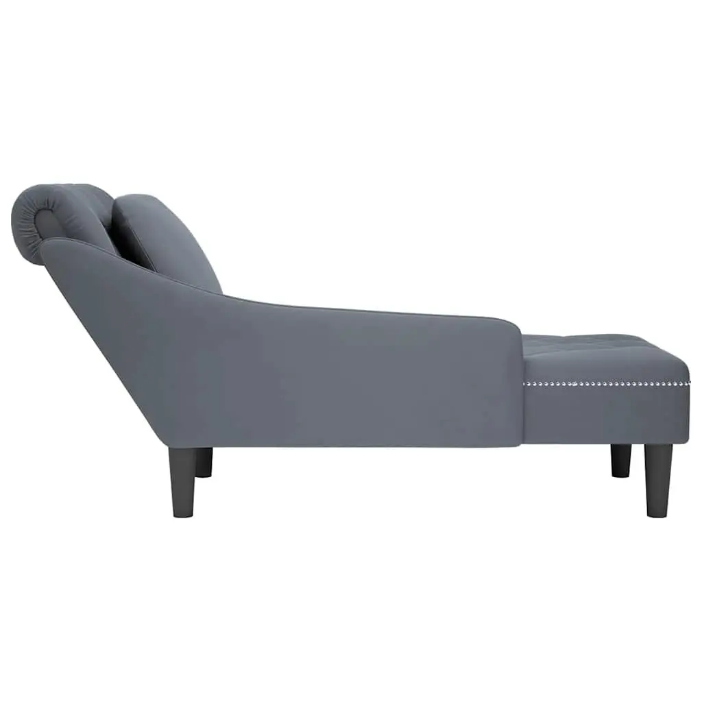 Chaise Lounge Grey Velvet with Pillow Armrest Button Tufting Living Room Sofa