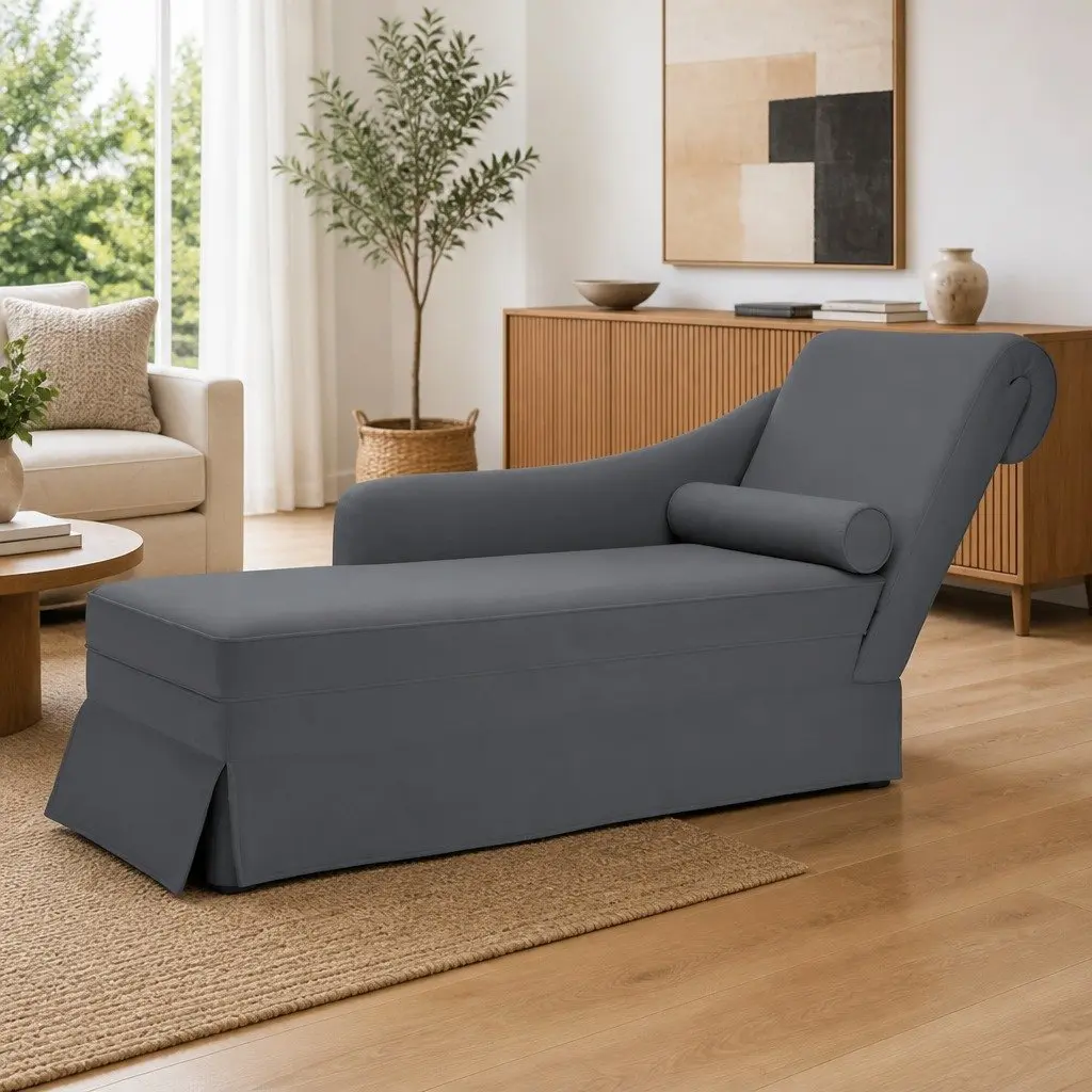 Dark Grey Chaise Lounge with Armrest